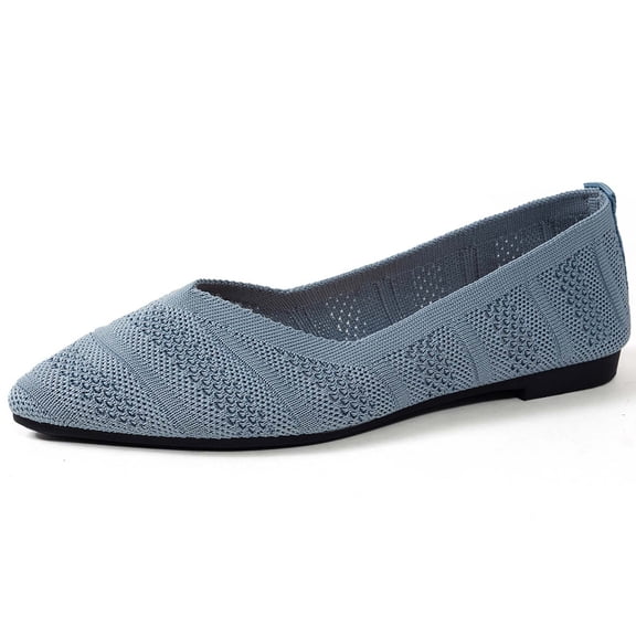 uvwlwu Women's Solid Color Pointed Toe Flat Casual Breathable Ladies' Openwork Knitted Shoes Breathable(Light Blue,6.5)