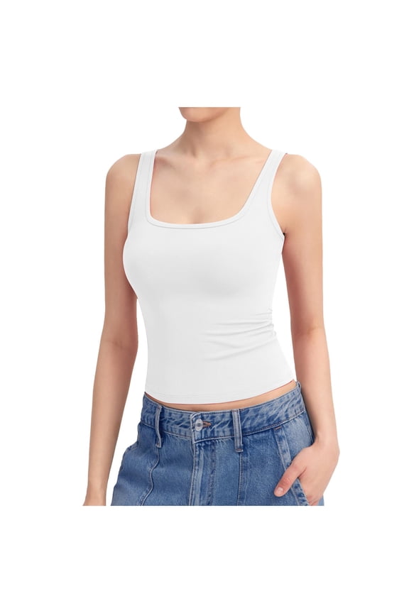 Women's Square Neck Tank Top Sleeveless Double Lined Crop Top Basic Form Fitting Casual Summer Tops for Everyday Wear,XL