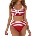 thumbnail image 1 of uvwlwu Women's Two Piece Striped Bikini Set with Bow Front Top and High Waist Bottom Bathing Suit,XL, 1 of 5