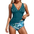 thumbnail image 1 of uvwlwu Women's Two Piece Tankini Swimsuit Deep V Neck with Tropical Print High Waist Bottoms,M, 1 of 5