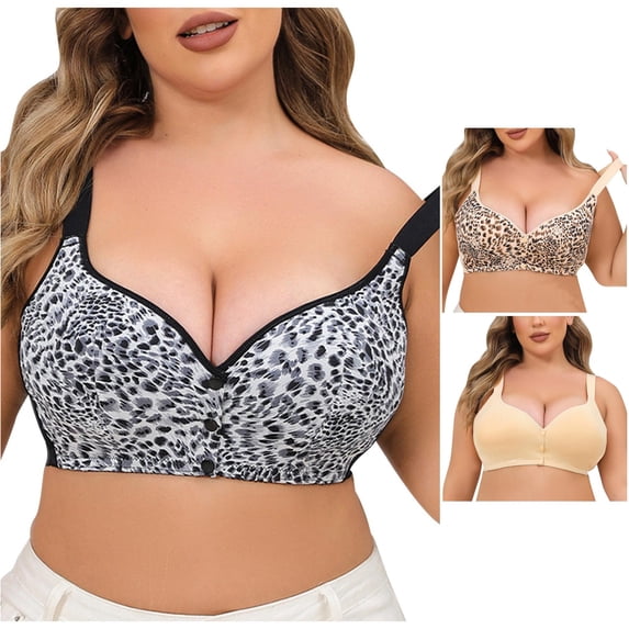 uvwlwu Women's Wireless Front Button Bra Mesh Wide Adjustable Straps Gentle Gathering Side Support Soft Plus Size Everyday Ladies Underwear Bra,42B