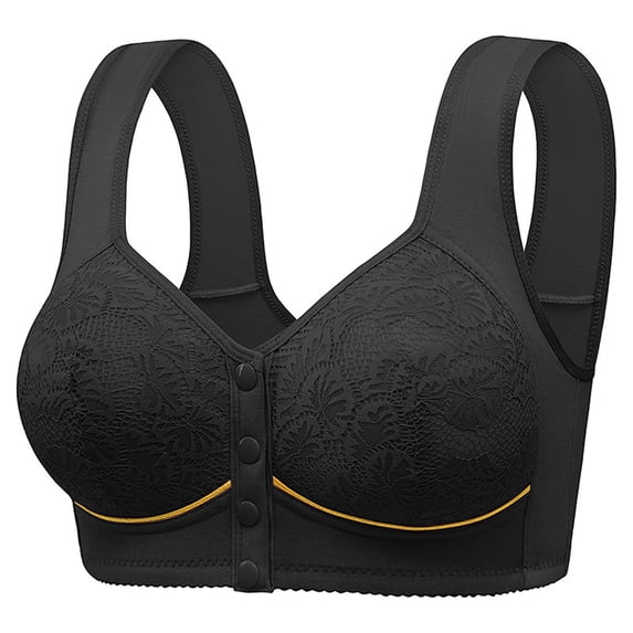 uvwlwu Women's Wireless Front Button Closure Bra Floral Lace Wide Tank Straps Lift Support Easy Wear Everyday Ladies Leisure Bra,44