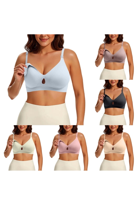 uvwlwu Women's Wireless Seamless Nursing Bra Clip Down Feeding Cup Adjustable Straps Gentle Support Maternity Bralette for Pregnancy and Postpartum Daily Wear,L