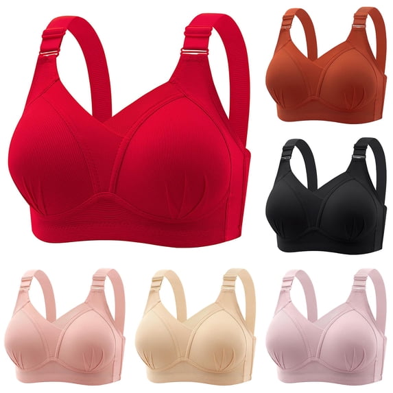 uvwlwu Women's Wireless V Neck Ribbed Full Figure Bra Adjustable Wide Straps Side Coverage Gentle Lift Support Soft Fit for Everyday Casual Ladies Underwear Bra,46