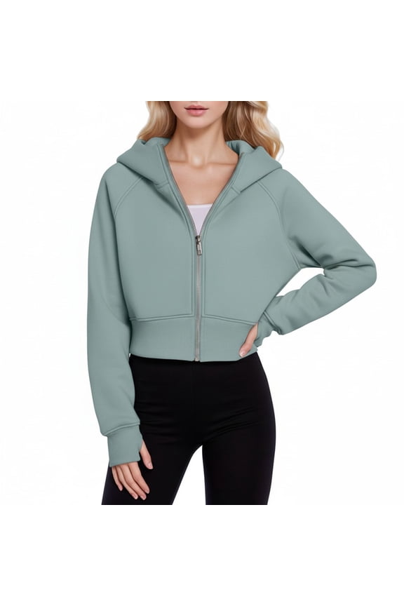 uvwlwu Womens Cropped Raglan Sleeve Full Zip Hooded Jacket Relaxed Oversized Soft Daily Athleisure Casual Outer Pullover Sweatshirt,L