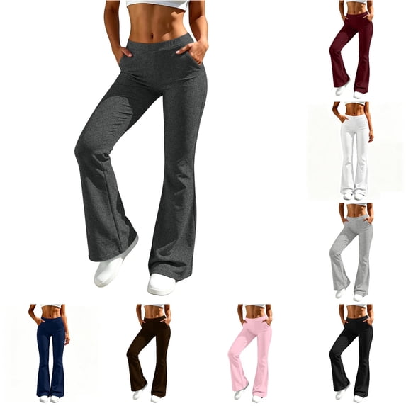 uvwlwu Womens High Waist Flared Yoga Pants Elastic Waist Casual Bell Bottom Trousers with Side Pockets Stretch Comfort Active Bottoms for Daily Workout Wear,3XL