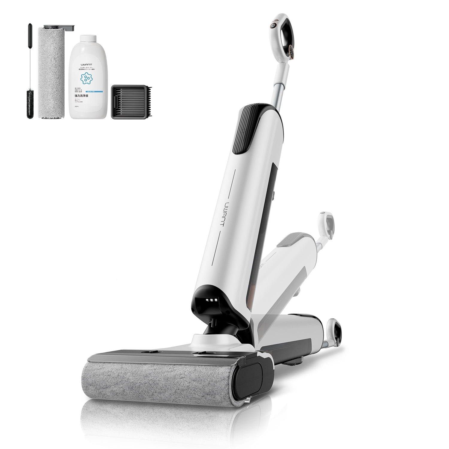 uwant D100 Wet Dry Vacuum Cleaner 180°Lay-Flat Vacuum Mop All in One with 18000Pa Suction Auto Self-Cleaning Anti Odor Stick Pushin Mop Dual-Edge Cleaning Electeic Mop Set for Hard Floor/Carpet,Milky