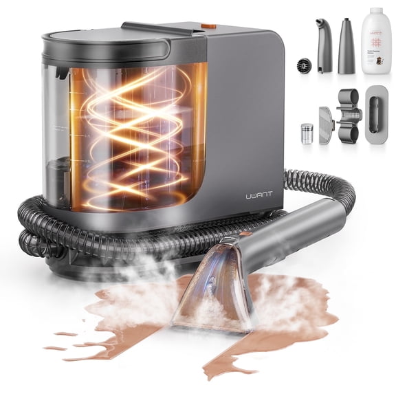 uwant Portable Steam&Heating Carpet&Upholstery Cleaner Machine with 18Kpa Powerful Suction and Self- Cleaning Tools for Pets, Car and Furniture