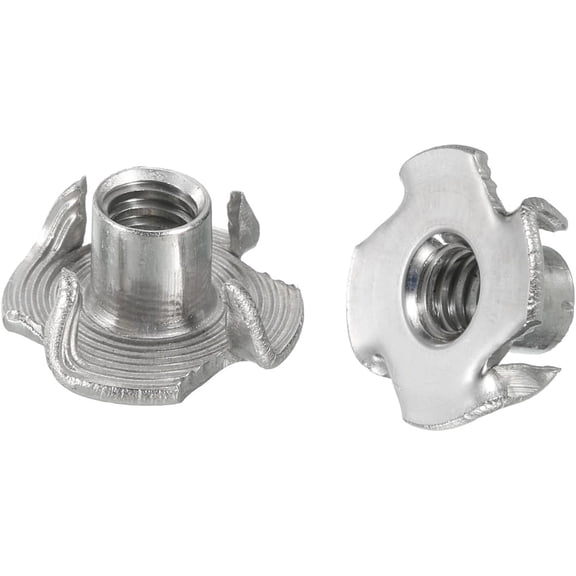 uxcell 1/4"-20 T-nut 25pcs 304 Stainless Steel 4 Pronged Tee Nuts for Furniture Woodwork Cabinetry Threaded Insertion