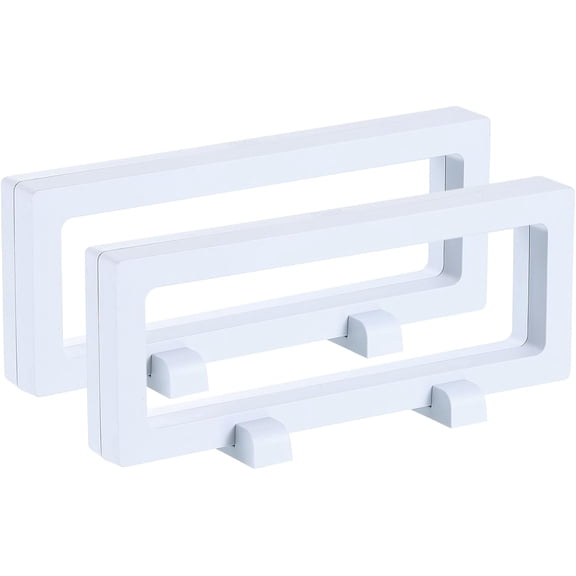 uxcell 2 Pcs 3D Floating Display Case, 7.1 x 2.8 x 0.8 Inch Floating Frame Display Holder Stand, Transparent PE Jewelry Storage Box, White