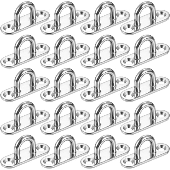 uxcell 20 Pcs Pad Eye Plate Hooks, 1.8 Inch 304 Stainless Steel Ceiling U Hook Marine Hanging Hook for Securing Hanging, Silver