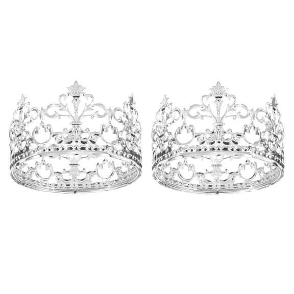 uxcell 2Pcs Mini Crown Cake Toppers, FSH1Alloy Queen Princess Little Silver Crown Tiara Cupcake Heart Shaped with Pearl Rhinestone for Birthday Cake Decor Wedding Party