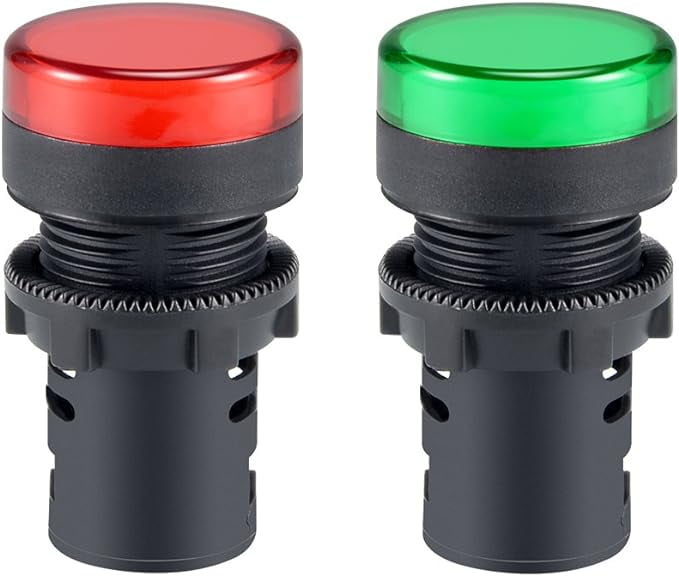 uxcell 2Pcs Red Green Indicator Light AC/DC 110V, 22mm Panel Mount, for ...