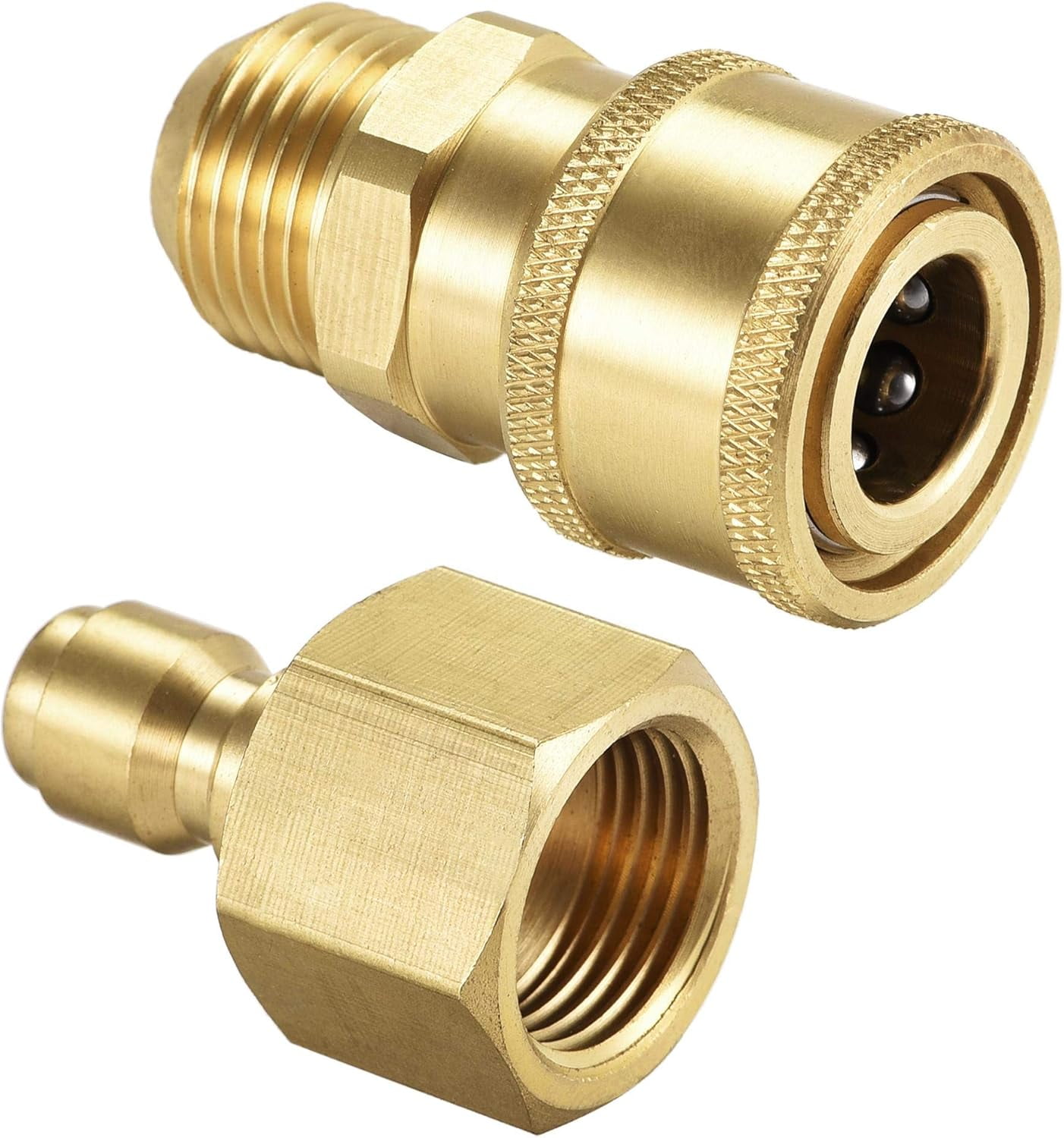 uxcell Garden Hose Brass Quick Connect Set Fittings, M18x1.5 Male & M18 Female Thread Water Hose Connectors Pressure Washer Adapter