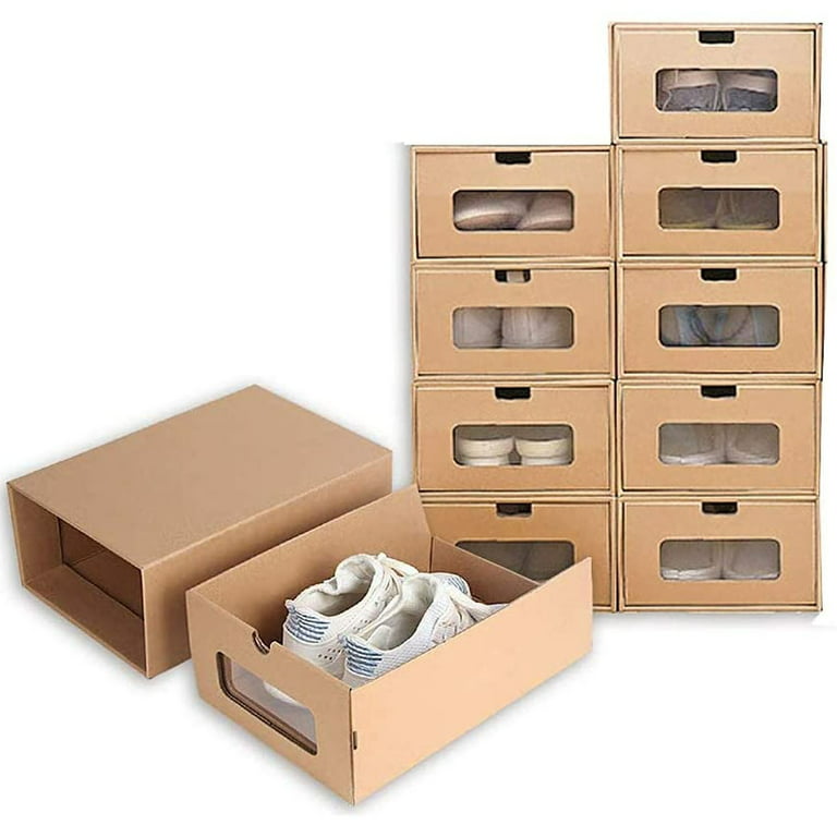 uyoyous 10pcs Cardboard Shoe Box 13.8 x 9 x 5.3 in, Stackable Shoes Storage Organizer for Home, Women's, Size: 13.8(Large) x 9(W) x 5.3(H) Inches