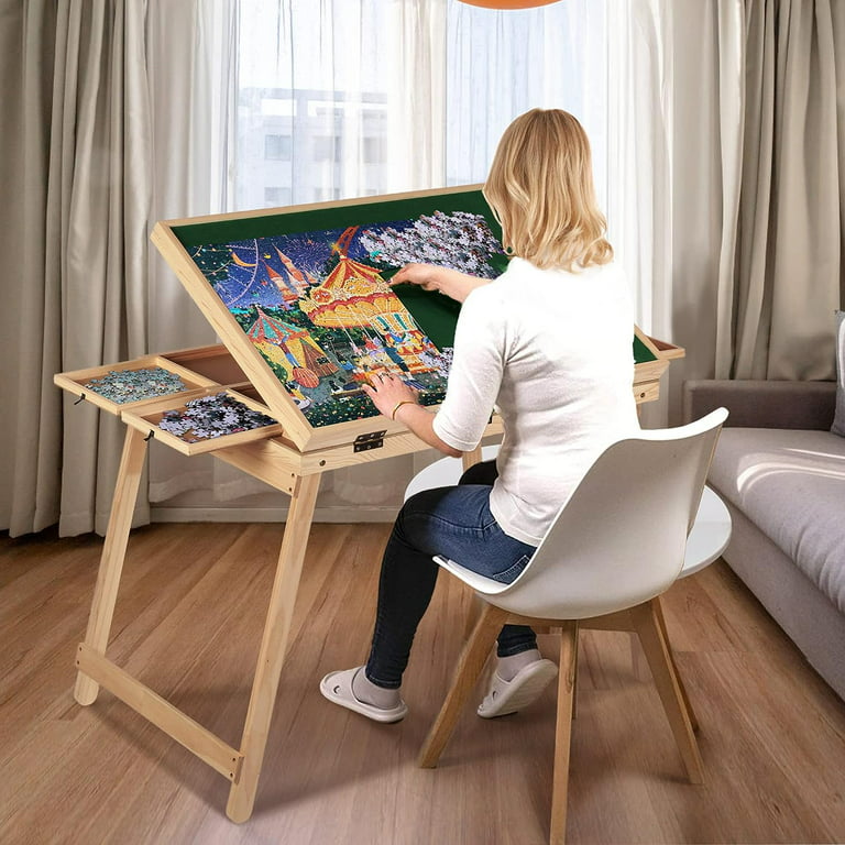 Portable Wood Puzzle Table With Legs Jigsaw Puzzle Board With 4 Drawers For  Adults Gift