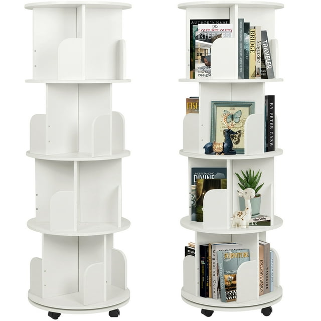 uyoyous 4 Tier Rotating Bookshelf, 360°Rotating Bookcase Corner Display ...