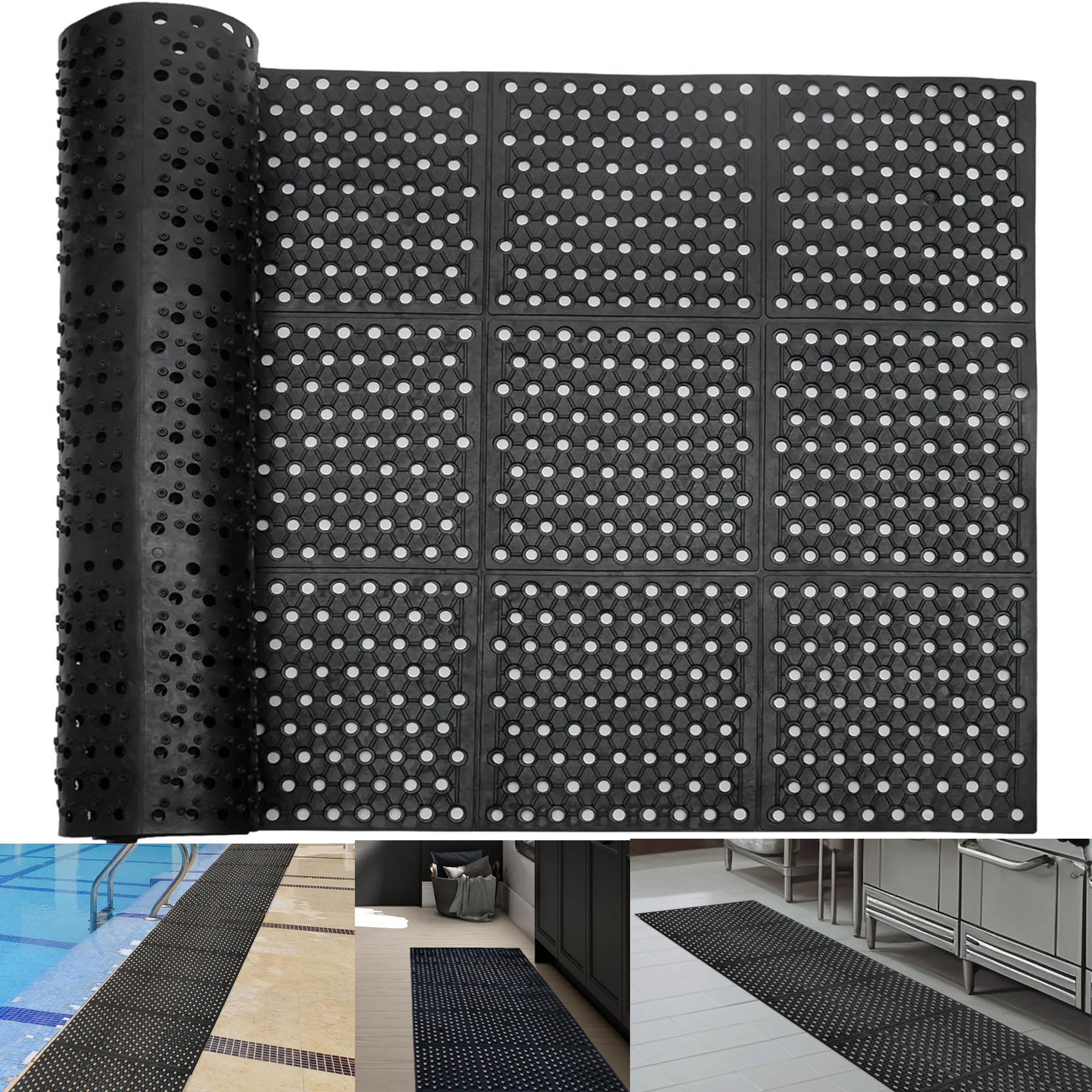uyoyous 83"x36" Rubber Floor Mat with Drainage Holes Commercial Grade