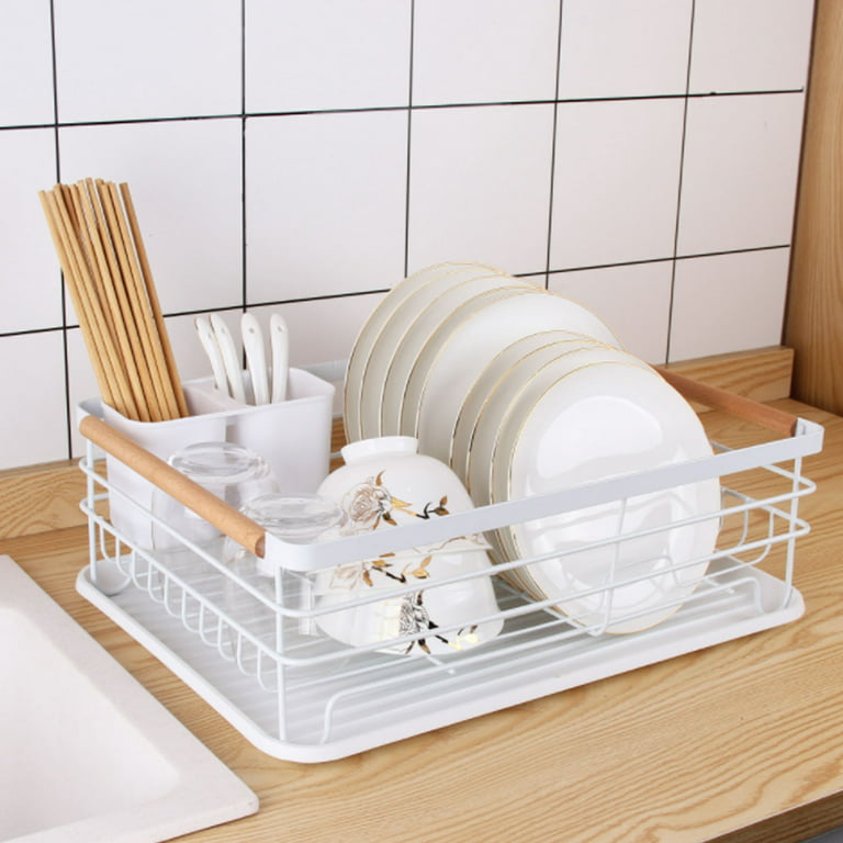 uyoyous Dish Drying Rack Compact Dish Rack and Drainboard Set, Dish Drainer Kitchen Countertop Organizer White, Size: 16.92 x 12 x 5.51