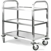 uyoyous Large 3 Tier Stainless Steel Cart, 37.4 x 19.7 x 37.4 inch Kitchen Trolley Cart, Heavy-Duty 330 lbs Load Capacity with Secure Lockable Wheels, Sliver