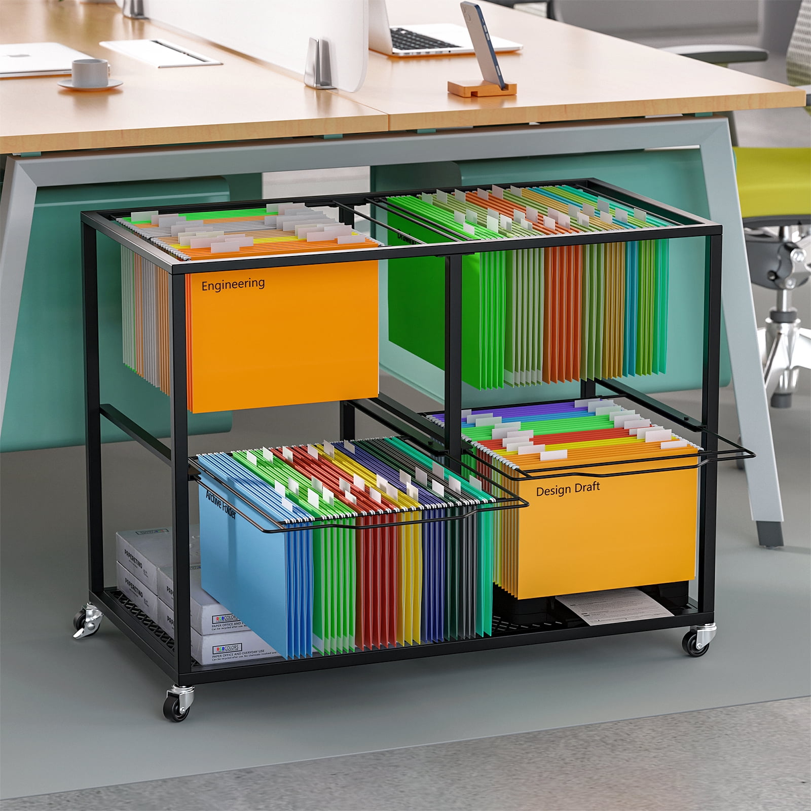 Uyoyous 2Tier Mobile File Cart, Metal Rolling PullOut File Storage