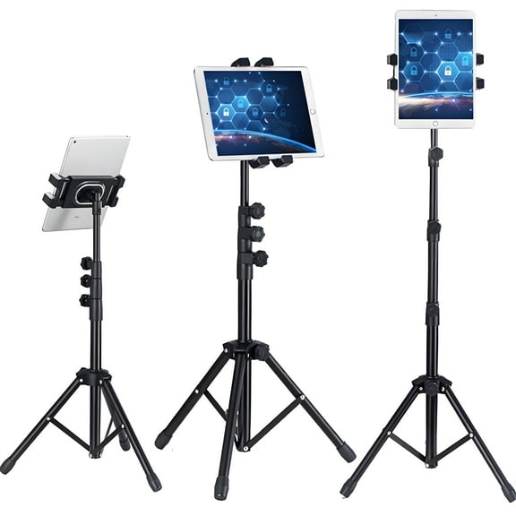 IAJXWI Tablet Tripod, Portable 21.6" to 57" Height Adjustable Tripod Mount, 360 Degree Rotating Tablet Floor Stand, 5-12.9 inch Devices