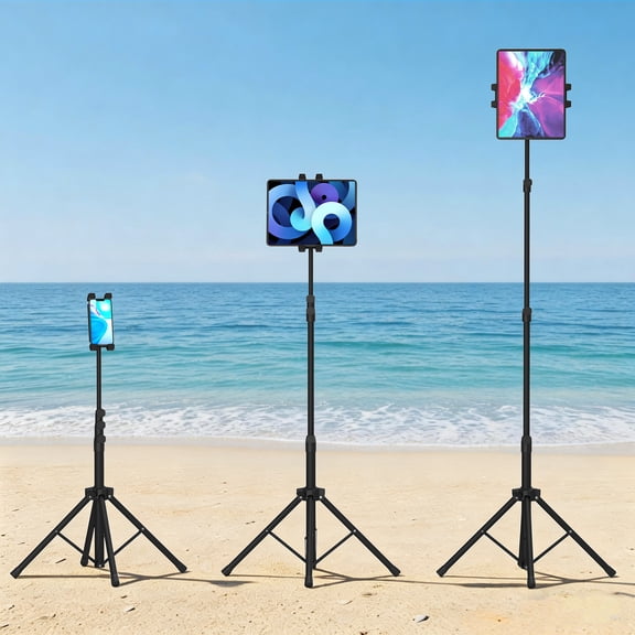 IAJXWI Tablet Tripod, Portable 21.6" to 57" Height Adjustable Tripod Mount, 360 Degree Rotating Tablet Floor Stand, 5-12.9 inch Devices