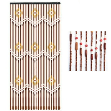 uyoyous Wooden Bead Door Curtain, 35" x 86" Wave Bohemian 31 Line String Bamboo Room Divider, Home Decor