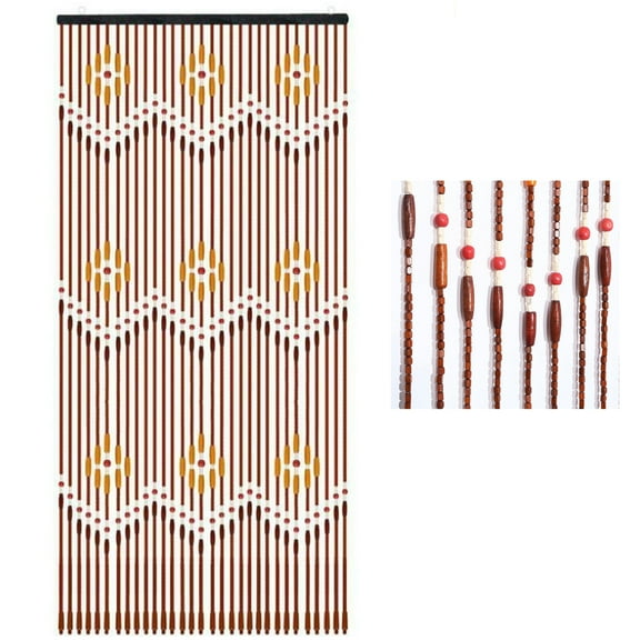 IAJXWI Wooden Bead Door Curtain, 35" x 86" Wave Bohemian 31 Line String Bamboo Room Divider, Home Decor  Gift for Festivals