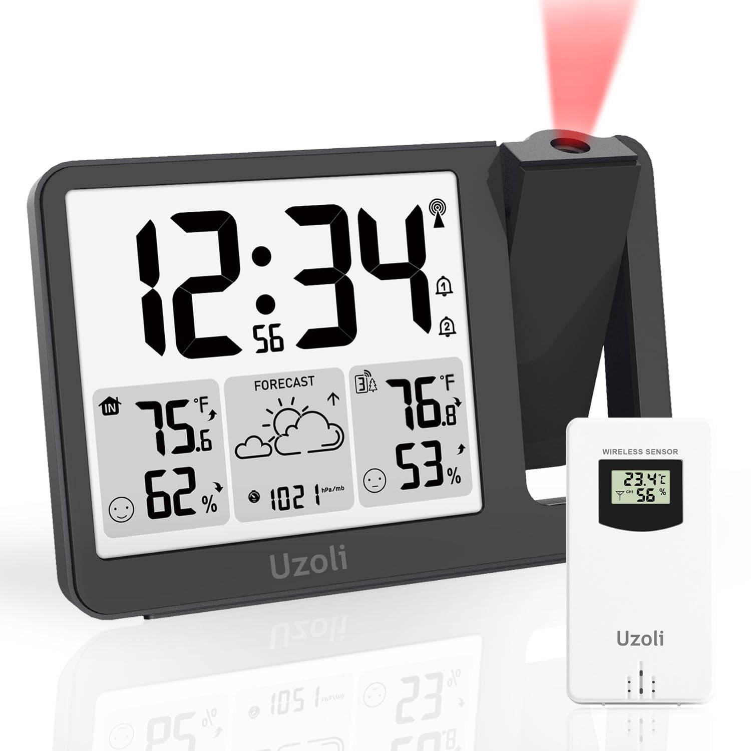 uzoli EM3539E Projection Alarm Clock, WWVB Atomic Projector Clock for ...