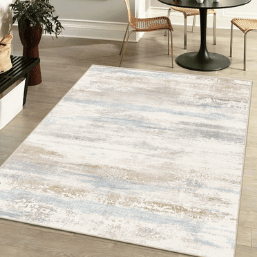 uzus Thin Washable Vintage Area Beige & Brick Red Rug, 4'x6' Non-Slip Foldable Living Room Rug Stain Resistance Mat Oriental Persian Rug for Bedroom,