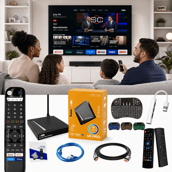 v 6 Pro See 2026 Box New Version Kit 4GB+32GB with HDMI Cable With Remote, Setup Guide & Power Adapter