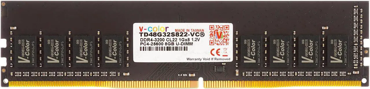 v-color 8GB DDR4 DRAM 3200MHz (PC4-25600) CL22 1.2V U-DIMM Desktop Memory Ram Upgrade Module TD48G32S822-VC