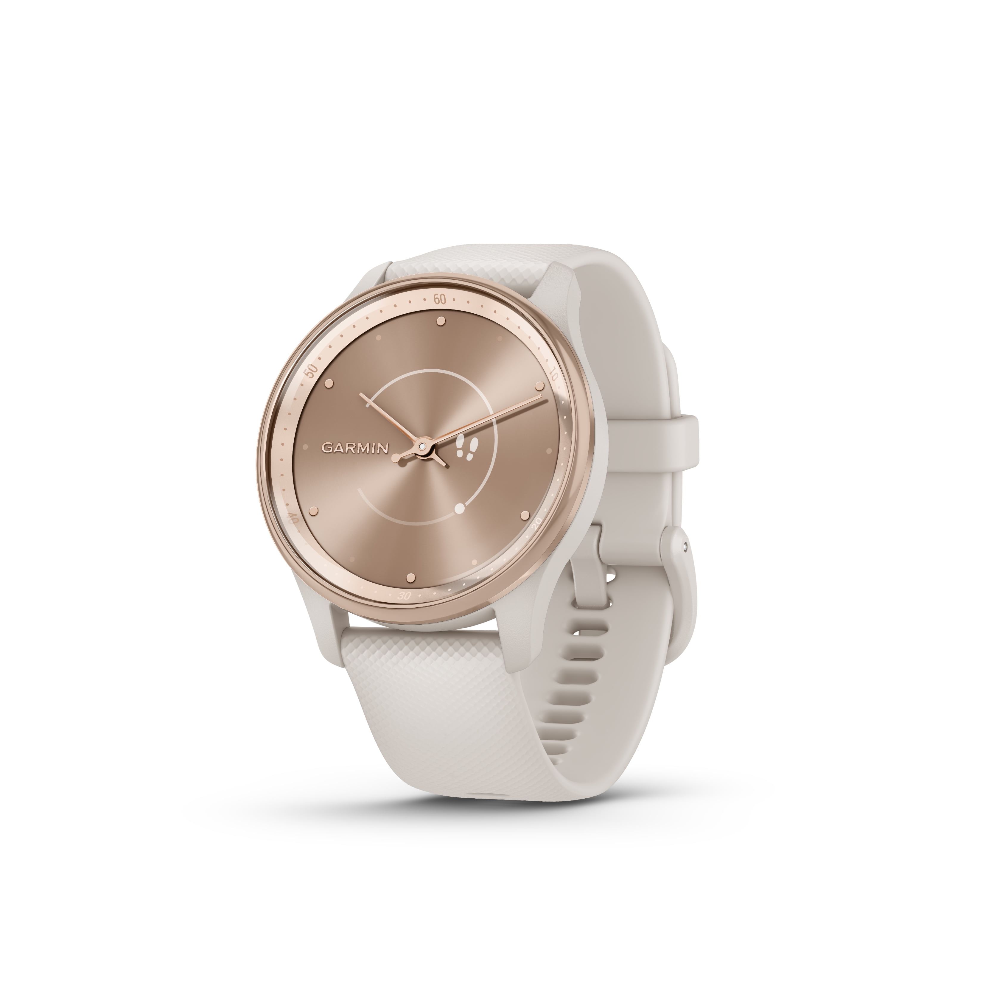 Garmin vivomove Style, Hybrid Smartwatch with Real Watch Hands and Hidden  Color Touchscreen Displays, Rose Gold with White Silicone Band