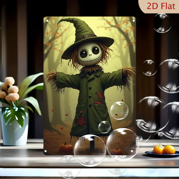 v1pc Metal Wall Sign, 8x12 Inches, Scarecrow With Pumpkin Autumn Decorative Sign, Perfect for Halloween Decor, Farmhouse Style, Ideal for Indoor and Outdoor Use, Wall Art