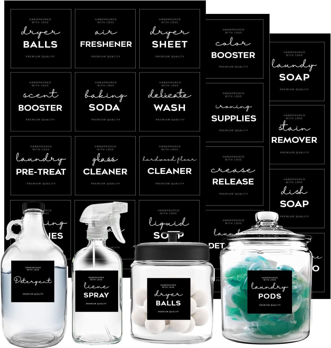 v2croft 48 Laundry Labels for Jars, Minimalist Laundry Room Stickers ...