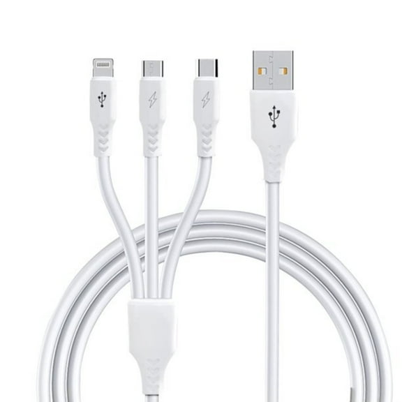 vAccessorize 3 in 1 Cable for  iPhone ,Type C , Micro USB Fast Charging Cable for iPhone new Samsung and old Samsung Phones  (3-Pack, 3 feet, White)