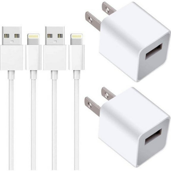 vAccessorize Charging Cable + USB Wall Charger Power Adapter Plug Compatible with iPhone (5-Pack, White)