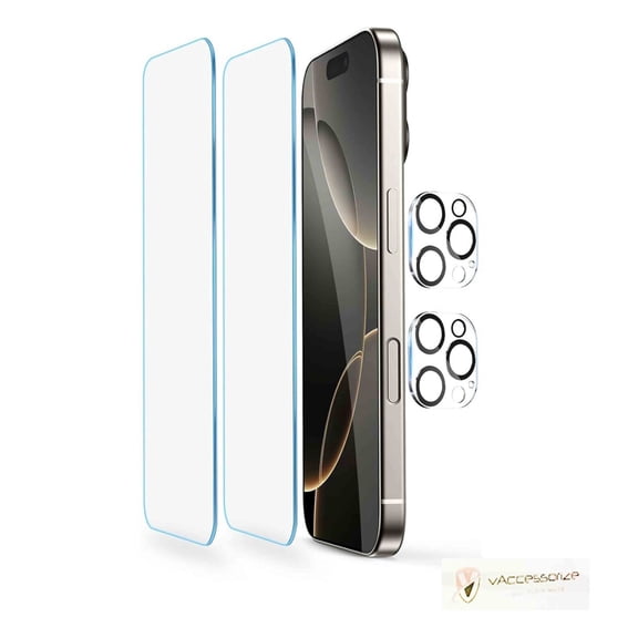 vAccessorize Compatible with iPhone 16 Pro Max Screen Protector & Camera Lens Tempered Glass – 2.5D Clear, Ultra HD, Anti-Scratch, Case-Friendly, Easy Installation