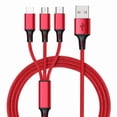 thumbnail image 1 of vAccessorize Multifunction 3 in 1 Fast Charging Cable for iPhone (Pack of 5, 3 Feet, Red), 1 of 5
