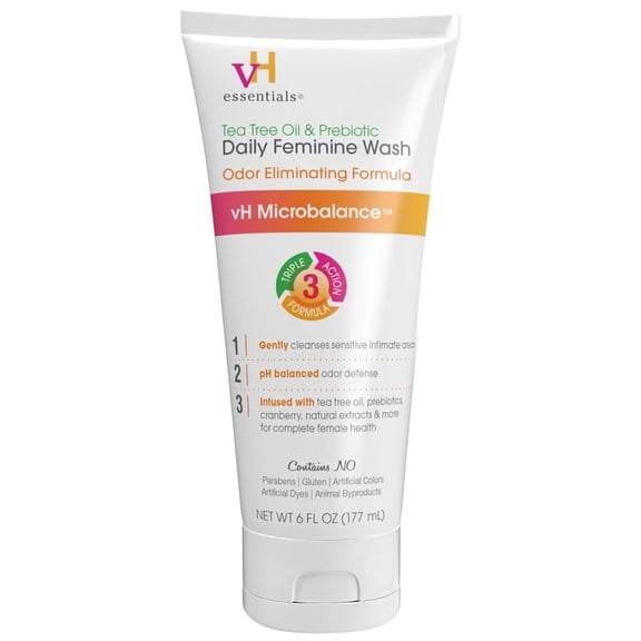 vH Essentials Ph Balanced Daily Feminine Wash, Tea Tree Oil & Prebiotic, 6 oz