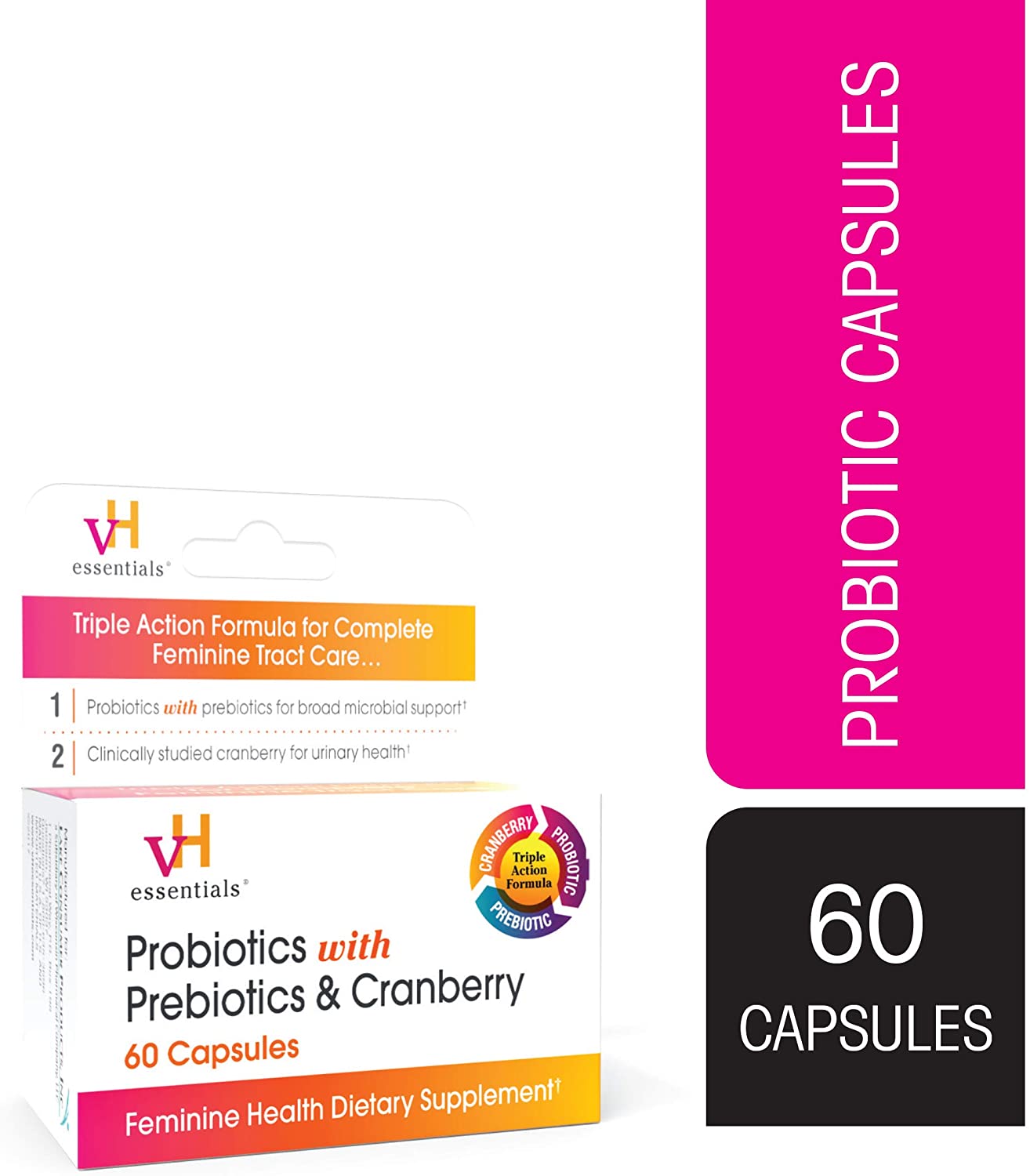 vH essentials Probiotics with Prebiotics and Cranberry Feminine Health Supplement - 60 Capsules - image 1 of 9