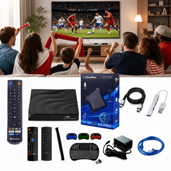 vSeeBox V5 Pro Streaming Media Player 8K/4K HDR with Android 12.0, Fast WiFi 6, 4GB RAM, Large Storage, Includes Voice Control Remote