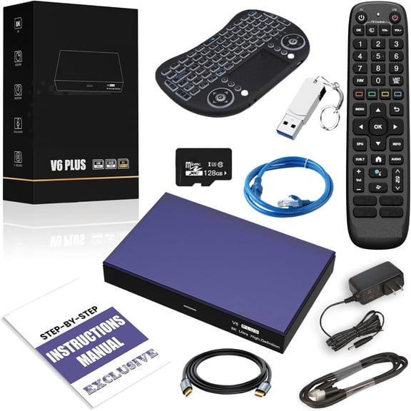 vSeeBox V6 Plus Android TV Box with 2-in-1 Remote Set: Backlit Keyboard & Voice Command