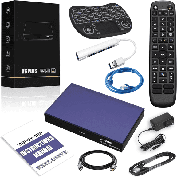 vSeeBox V6 Plus Android TV Box 4GB RAM, 64GB Storage with 2-in-1 Remote Set: Backlit Keyboard & Voice Command
