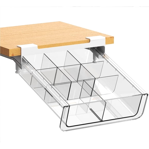 vacane Kitchen Organizer,Under Shelf Pull Out Drawer with Divider,Pantry Drawer Under Cabinet Shelf Coffee Hanging Storage