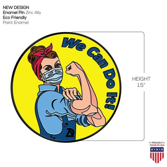 vaccinated COVID-19 Coronavirus Lapel Pin - We can do it Covid 19 Enamel Jacket Lapel Pin - Mask Rosie The Riveter Backpack Pin - Memorial Corona Pin Brooch