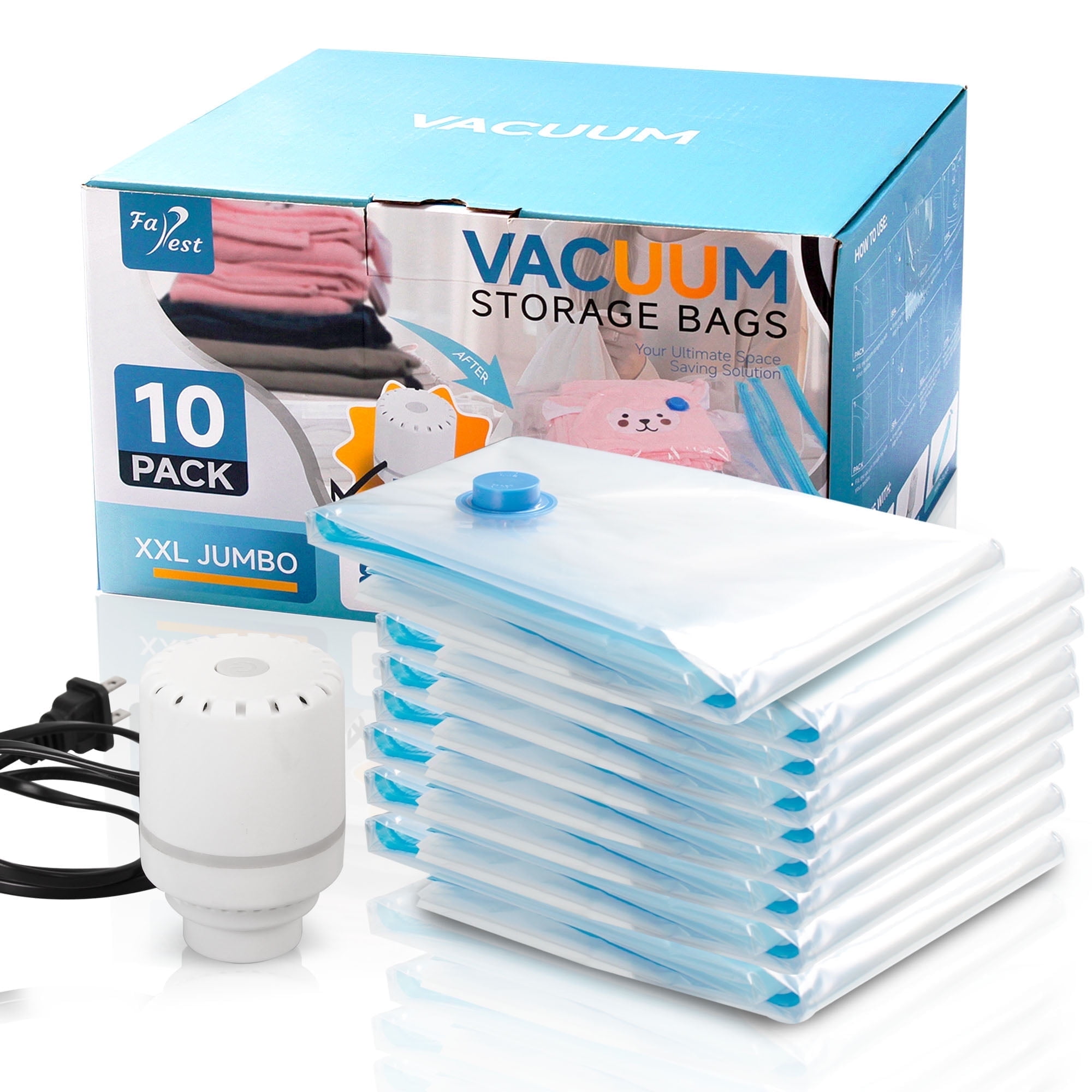 Farest 10 Pack XXL Jumbo Vacuum Storage Bags with Electric Air Pump ...