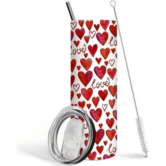 valentine Heart tumbler mug cup with Lid and Straw ,Valentine''s Day Gifts for Wife Girlfriend Bride Skinny Tumbler ,Wifey Stainless Steel Insulated Tumbler Wife Bride
