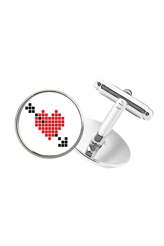 valentine's arror pierce via heart round button cuff clip stud cufflinks